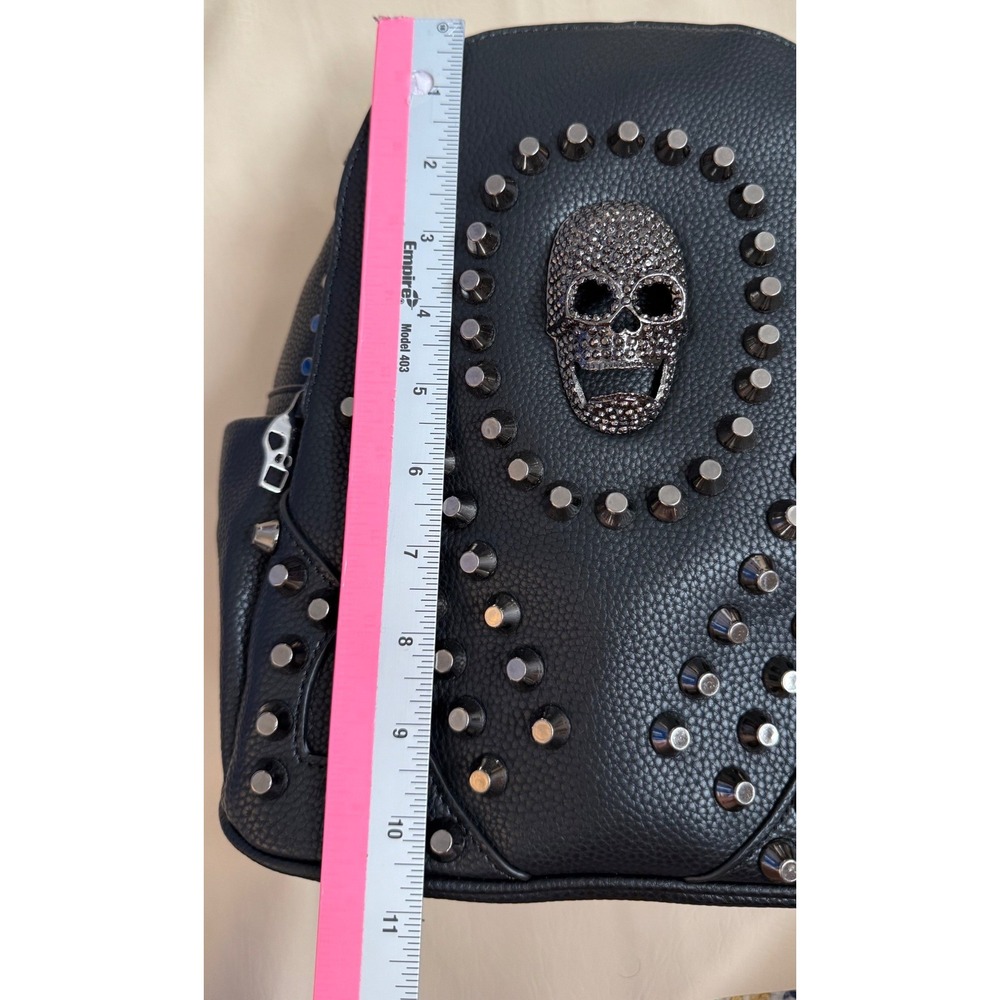 Scarleton Black Studded Skull Vegan Leather Mini Backpack Goth Edgy - Picture 10 of 12